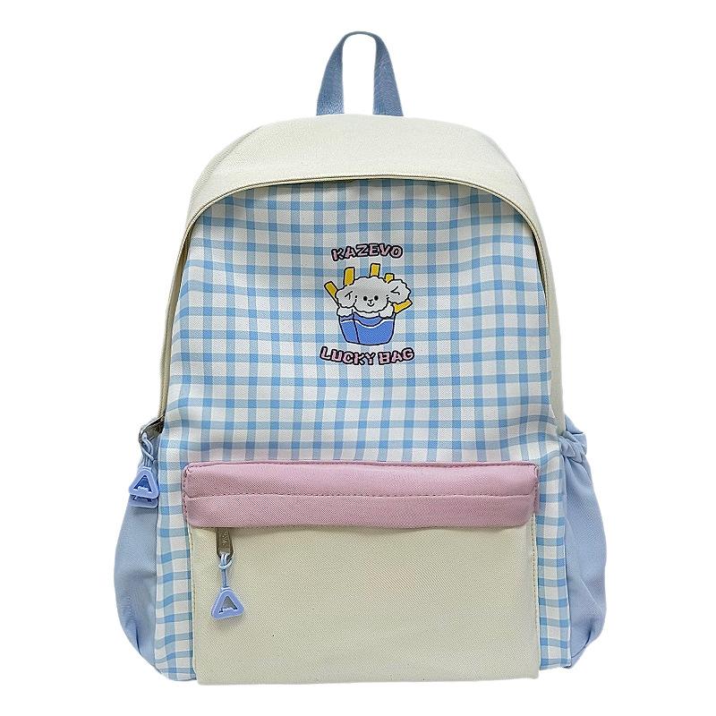Schoolbag New High School Schoolbag, Light and High-value Ins Fresh and Sweet Plaid Contrasting Color Splicing Backpack, Initial Backpack.