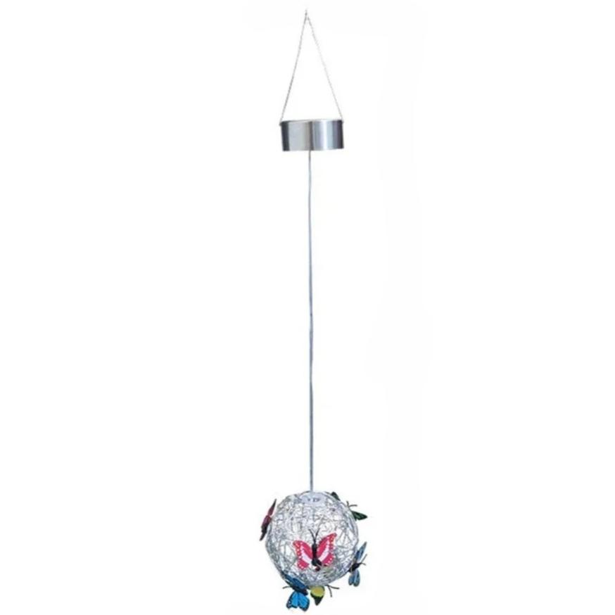 Colorful Butterfly Solar Globe Light Hanging Outdoor Lantern Vibrant Butterfly Floral Design Solar Powered Garden Patio Decor