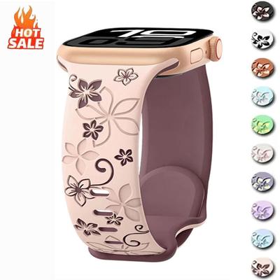 3D Floral Graviertes Silikon Sportarmband für Apple Watch Ultra 2 49mm S10 11 42 46mm 44 45 41 38 40mm iWatch SE 9 8 7 6 5 3