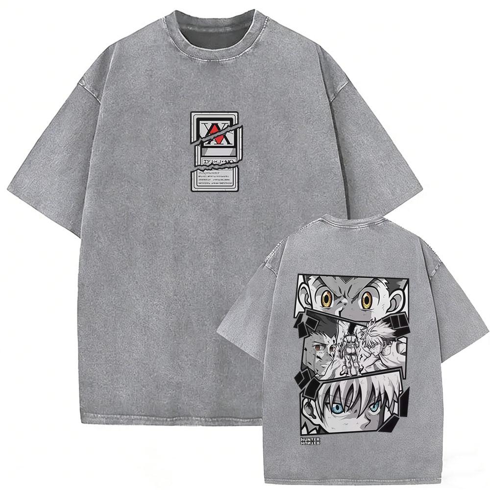Washed Vintage Anime Hunter X Hunter T-shirts Manga Gon Freecss Graphic T Shirts Men Women Retro Cartoon Oversized Streetwear