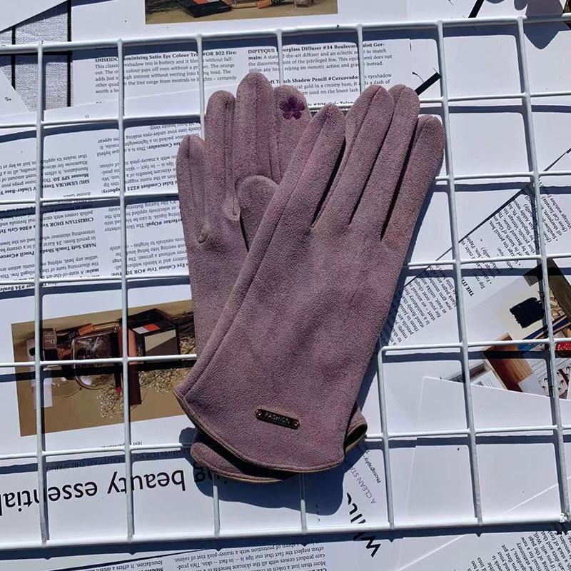 Suede Thermal Gloves Fleece Thickened Driving Gloves Outdoor Sports Touch Screen Split-Finger Gloves Women