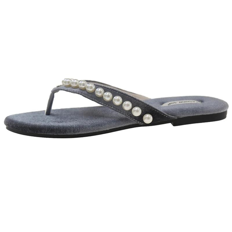 Perlen Zehensandalen Damen Zehensteg Pantoletten Ballerinas Sommer 2025 Trend Komfort Lässig Frau Elegant Sandalias Mujer