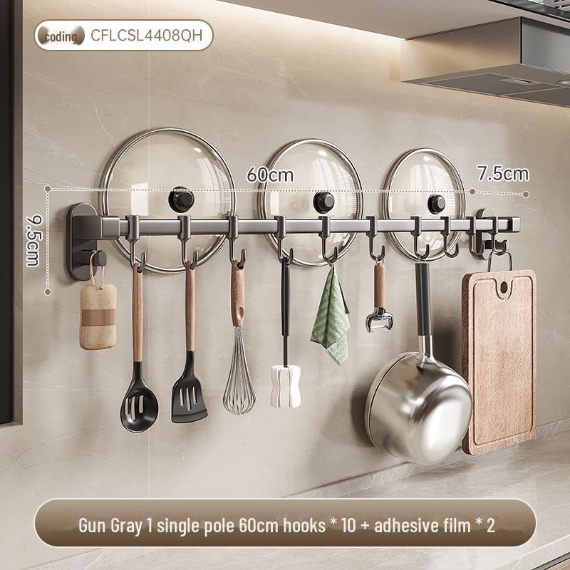 Raft de bucătărie fără găuri cu cârlige din aluminiu pentru spatule și linguri