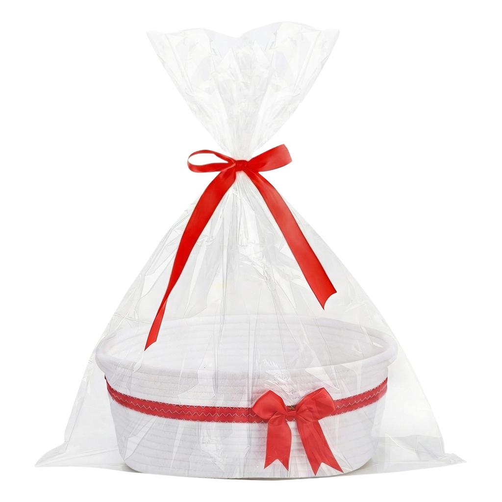 Reusable Gift Basket with Decorative Ribbon and Clear Wrapping Bag for Holiday and Special Occasion Packaging
