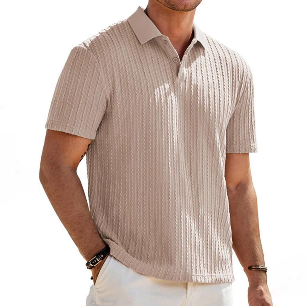 Men's Loose Fit Knitted Jacquard Short Sleeve Polo Shirt Button Front Casual Business Lightweight Summer Top