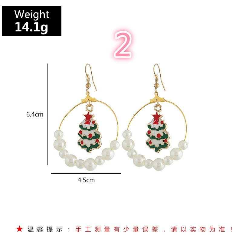 Cartoon Fun Christmas Earrings Geometric Ear Rings Christmas Tree Elk Pearl Earrings