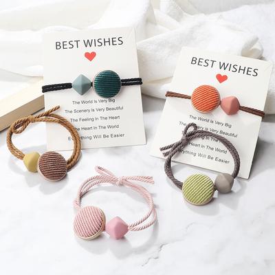 2pcs/set Fashion Elastic Hair Bands Pink Buttons Decoration Hair Ties Headband Women Girls Hair Accessories Ponytail Holder Gift