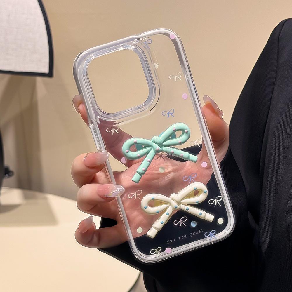 ins Korean polka dot bow is suitable for Apple 16ProMax mobile phone case, premium sense 17 bracelet 13 protective case.