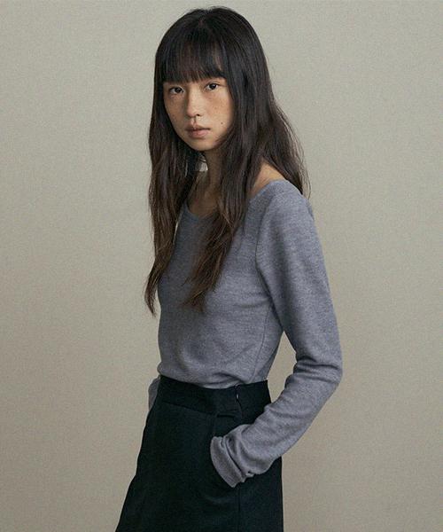 Lingseoul Essential Boat Neck Top-Gray