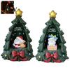 Warm White Night Light Resin Christmas Tree Ornament with Built-in LED Light, Santa Claus Figurine, Ornaments Decorative Tabletop for Holiday