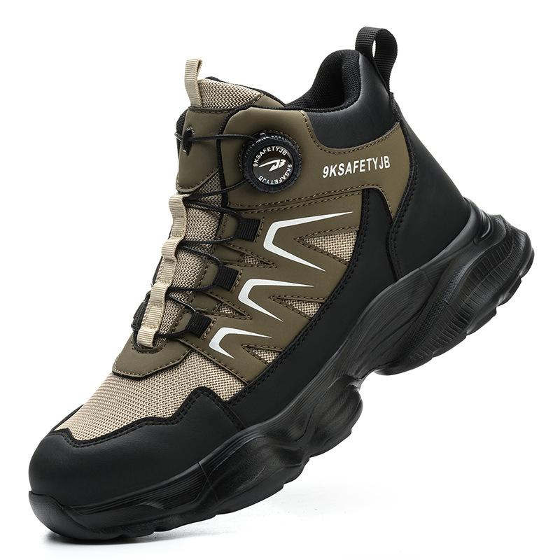 Fashion Rotary Buckle Men Work Boots Safety Steel Toe Safety Shoes Indestructible Shoes Anti-smash Puncture-Proof Work Shoes 37-48