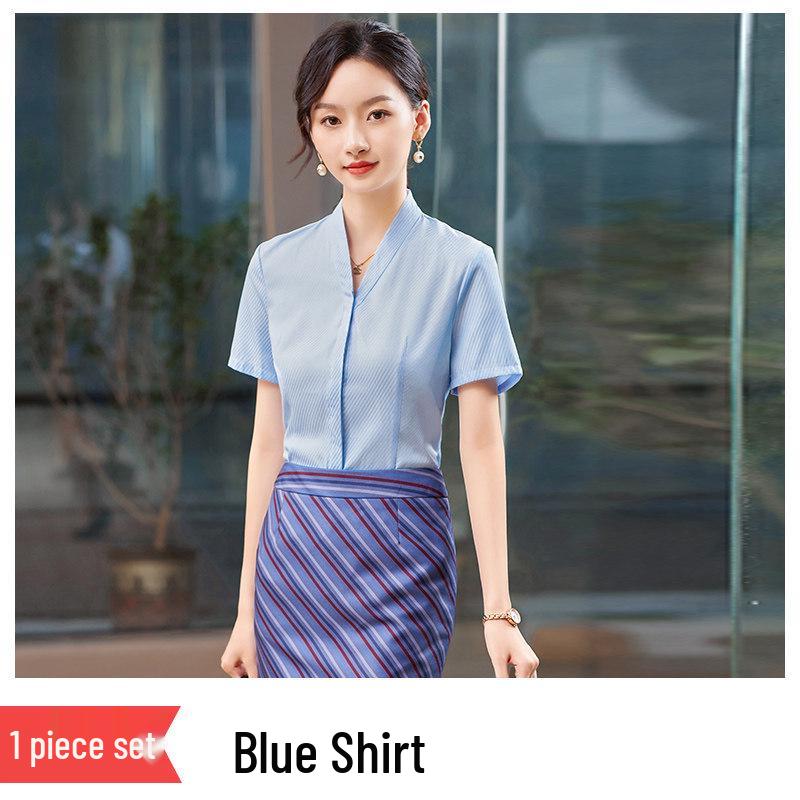 

Women s White V-Neck Cotton Shirt - Flight Attendant Crew Formal Workwear XL