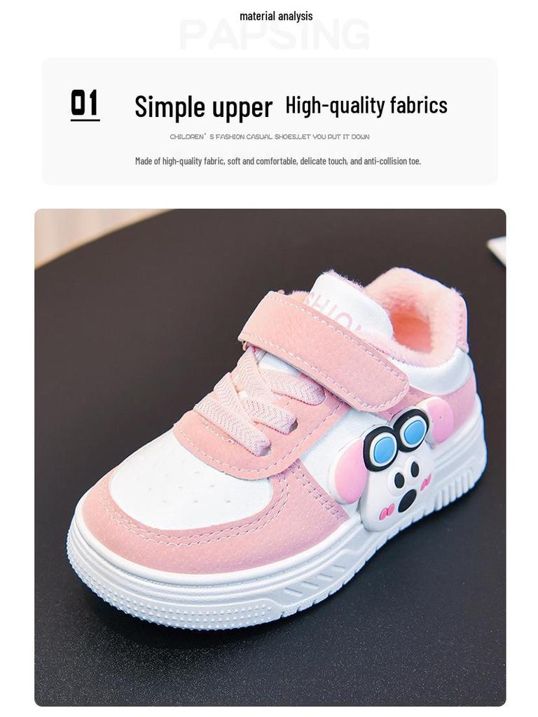 Kids' Low-Top Skate Shoes: Cotton-Padded, Fleece-Lined, Cartoon Design for Toddlers & Young Children