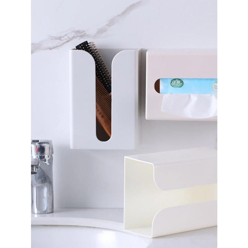 Wall Mounted Tissue Box Adhesive Tissue Shelf Napkin Holder Garbage Bag Dispenser Rack Storage Home Space-saving Shelf