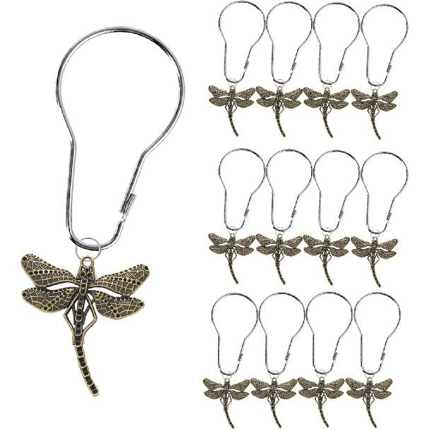 12 Pieces Shower Curtain Hooks Dragonfly Bathroom Shower Curtain Hooks Stainless Steel Shower Curtain Rings Decorative Shower Curtain Hangers Forest