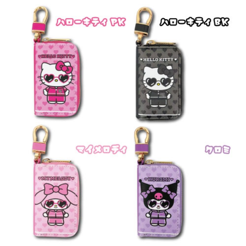Hatayama Shoji Sanrio Smart Key Case, Heart Sunglasses Kitty, Black. Key Case, Smart Key Case, Key Holder, Double Ring, 360-degree Rotating