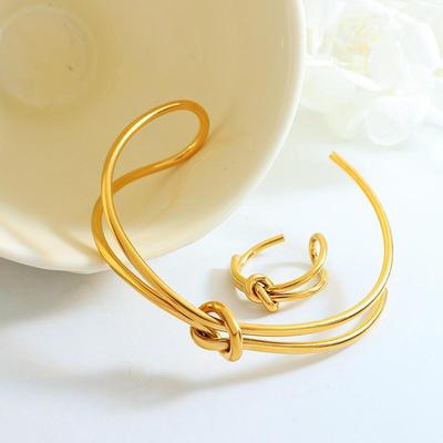 Bague et bracelet ouverts en acier titane double couche à nœud torsadé