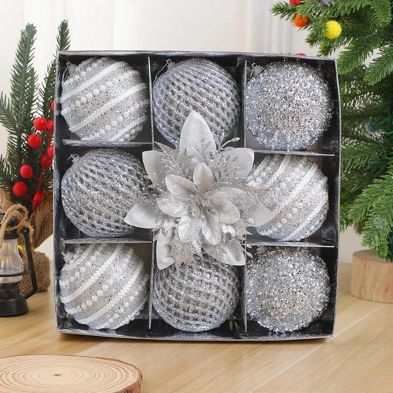 8CM 9PCS Christmas Ball Ornaments Luxury Foam Christmas Tree Party Decoration New Christmas Spheres Pendant