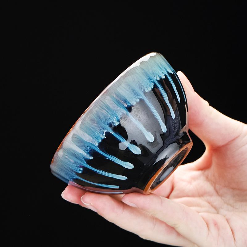Floral Rim Jian Zhan Tea Bowl Kiln Variation Glaze Ceramic Personal Master Cup for Gongfu Tea Drinking Zen Meditation Gift