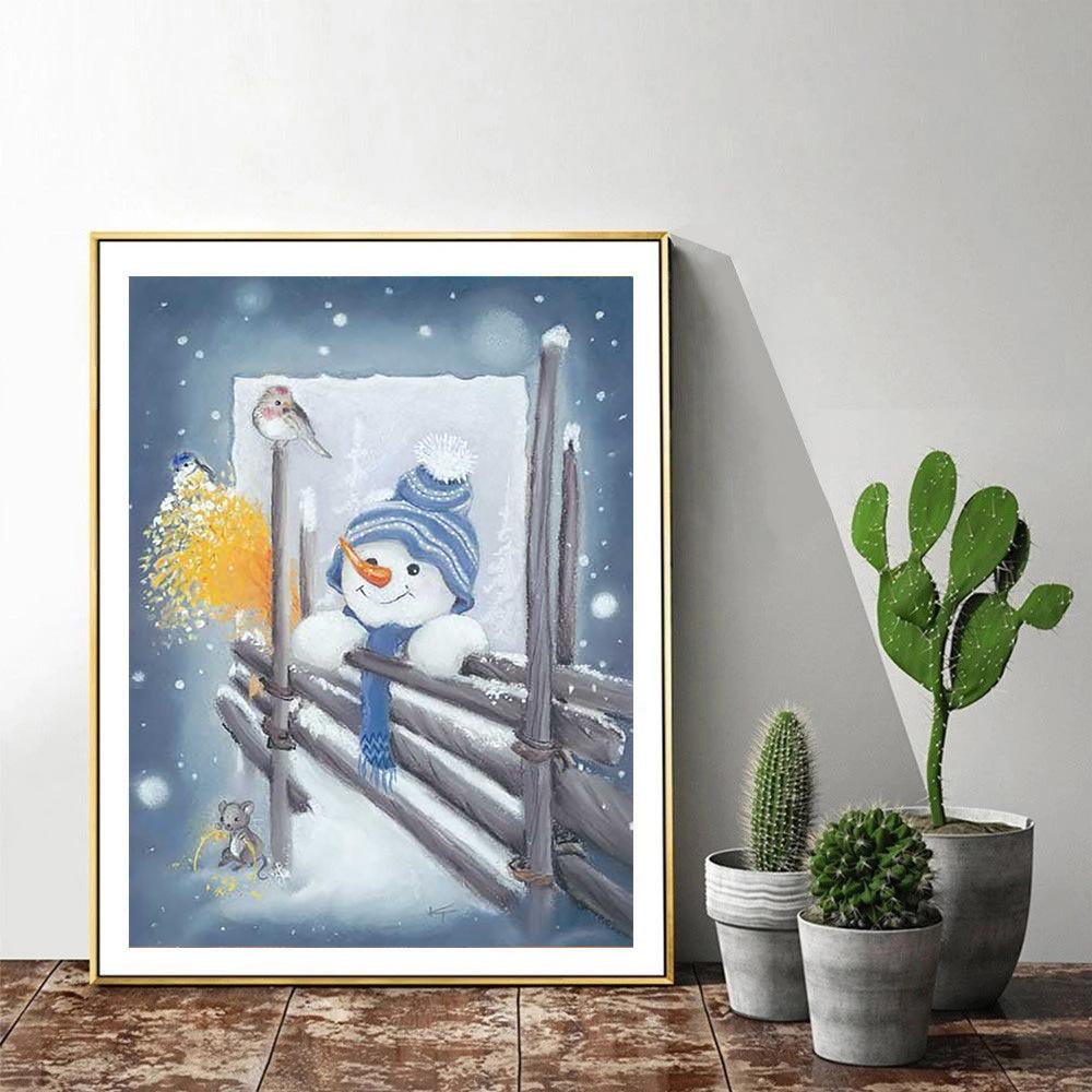 5D diamantová malba Sněhulák a ptáček Zvířátko Plná vrtačka Čtverec Diamantové vyšívání Mozaika Křížkový steh Vánoční dekorace do bytu