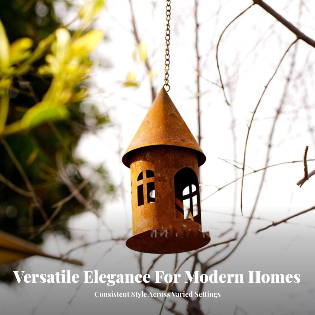 House-Shaped Candle Holder Rusted Lantern Outdoor for Garden, Patio