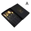 2/4 Stück Essgeschirr Tragbar Schwarz&Gold Edelstahl Löffel Gabel Steakmesser Set Reise Besteck Tischgeschirr Besteckset
