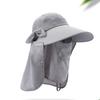 Women Sun Hat Wide Brim UV Protection Beach Fishing Hat Detachable Foldable Nylon for Outdoor Light Gray