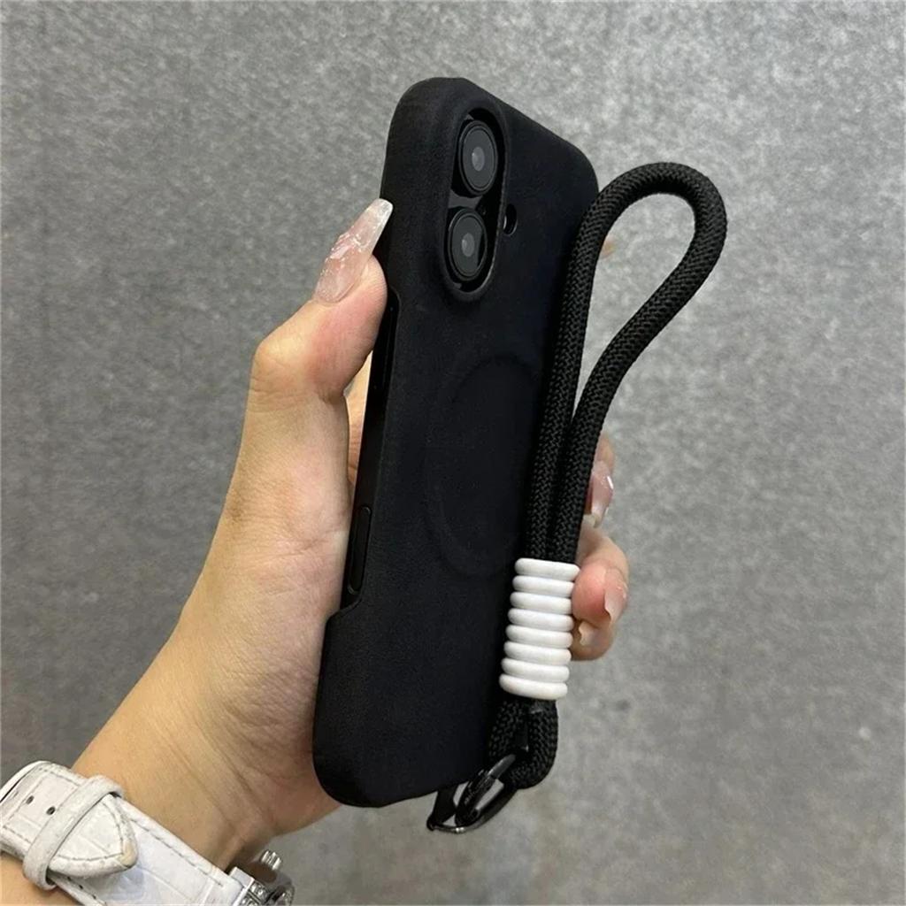 Luxury With Lanyard Magsafe Cortex Phone Case For iPhone 16 15PRO MAX 12 13 14 15 16 Pro Max Plus Magnetic Bumper Back Cover