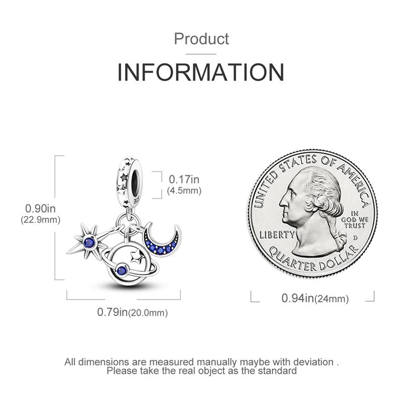 Charms Copper Blue Starry Sky Planet Star Moon Pendants Fit Charms Plata Original Bracelet Women Jewellery Making Gifts