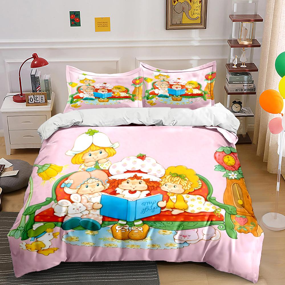 Mehrere Größen Emily E-Erdbeer-Print Weiche Bettbezug Kissenbezug Bettwäsche-Set Kinder Erwachsene Bequemes Bett-Set Einzelbett King Für Geschenke