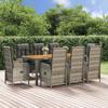 Vidaxl 9-Cz. Gartenmöbel-Set mit Kissen, Grau, PE-Rattan