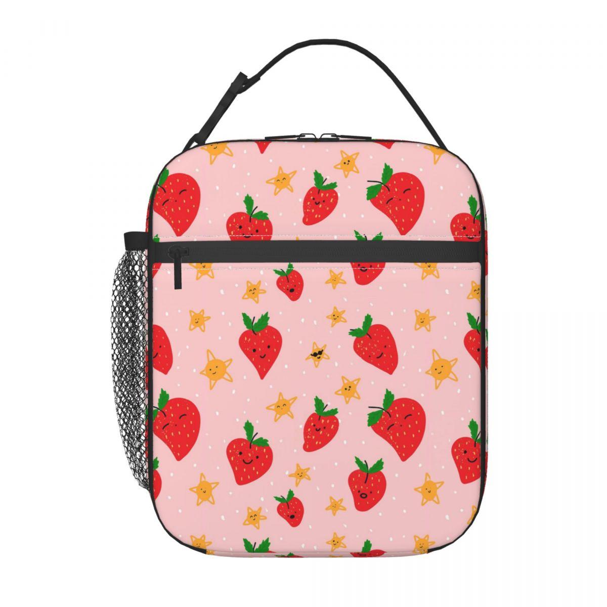 

Strawberry And Star Pattern Insulated Lunch Bag for Women Kids Portable Food Boxes Thermal Lunch Box Tote One Size