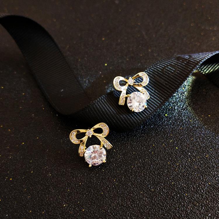 Sweet Temperament Bow Diamond Earrings Stud Earrings Female Super Fairy Mori Earclips No Ear Piercings