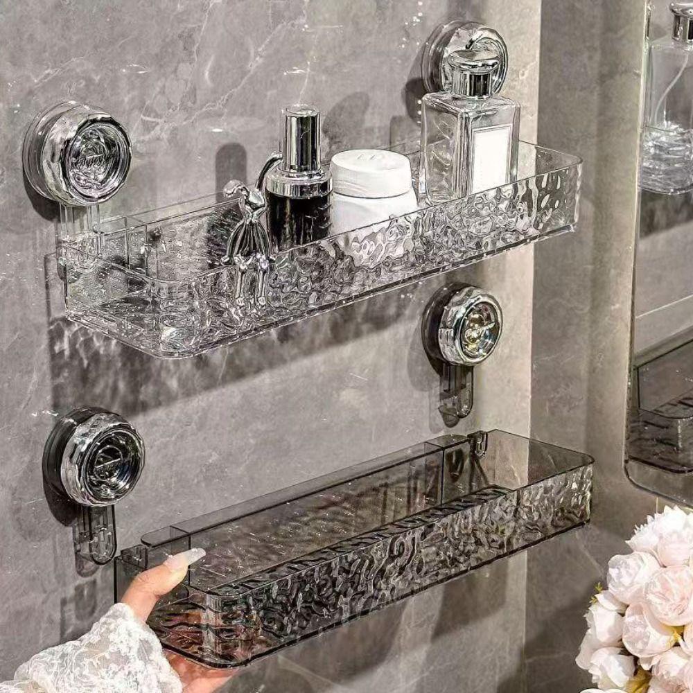 Vattentät Sugkoppsförvaringshylla Avtagbar Transparent Väggmonterad Hylla Stor Kapacitet Utan Hål Hemförvaringsorganisatör