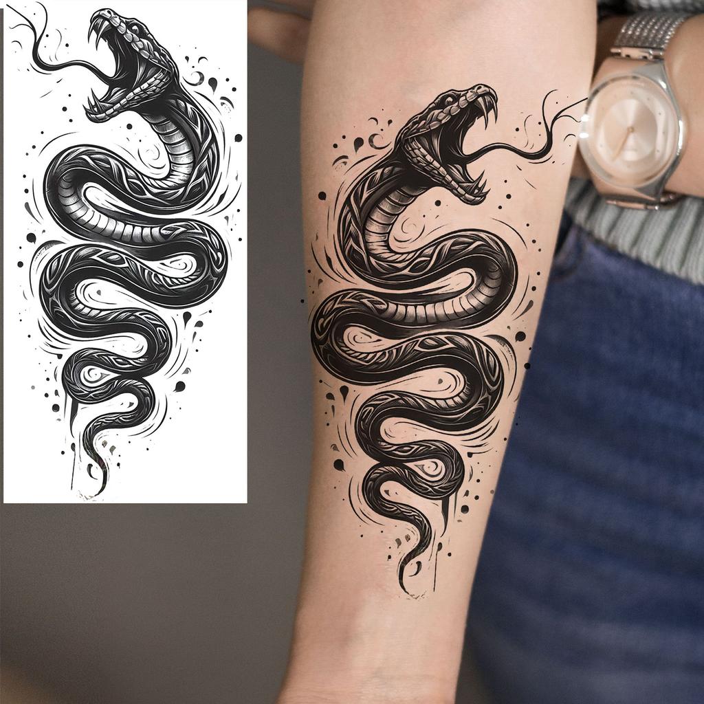 1 Foglio Tatuaggi Temporanei Drago Cobra Serpente Aggressivi Per Uomini Donne Braccio Tatuaggi Impermeabile Realistico Falso Tatuaggio Adesivo Lunga Durata