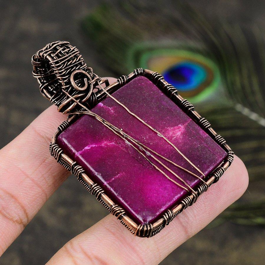 Rubin(Simuliert) Edelstein Kupferdraht Wickel Schmuck Anhänger 2.36 s1L02