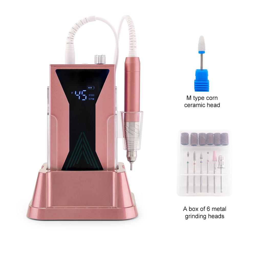 

BEPAN Cordless Brushless 45000RPM Portable 2-in-1 Desktop Nail Drill Machine Drilling Manicure Nail Polisher 85w Powerful US рожевий колір золота