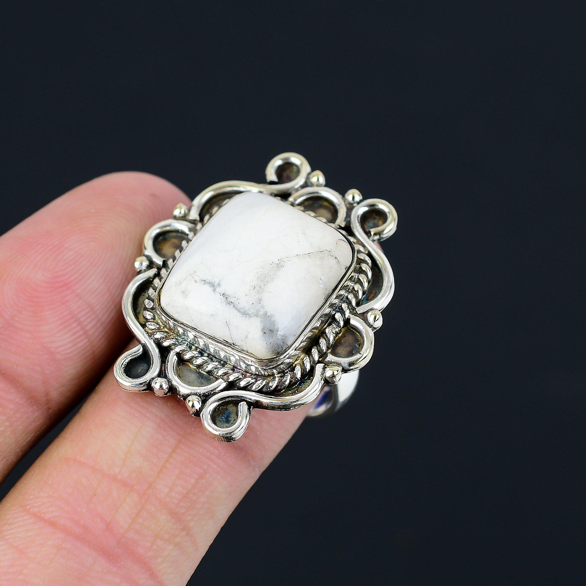 Sisters Day Sale Howlite Gemstone Sterling Silver Mother Boho Ring Jewelry US 9 9