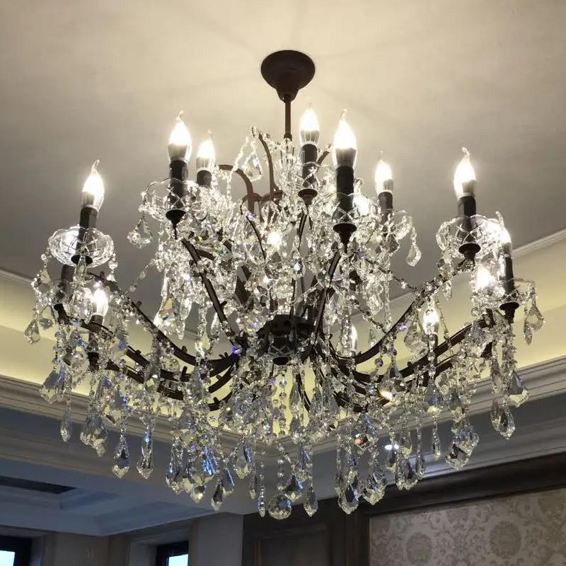 European retro crystal chandelier E14 attic living room bedroom home decoration luxury villa dining room candle LED chandelier