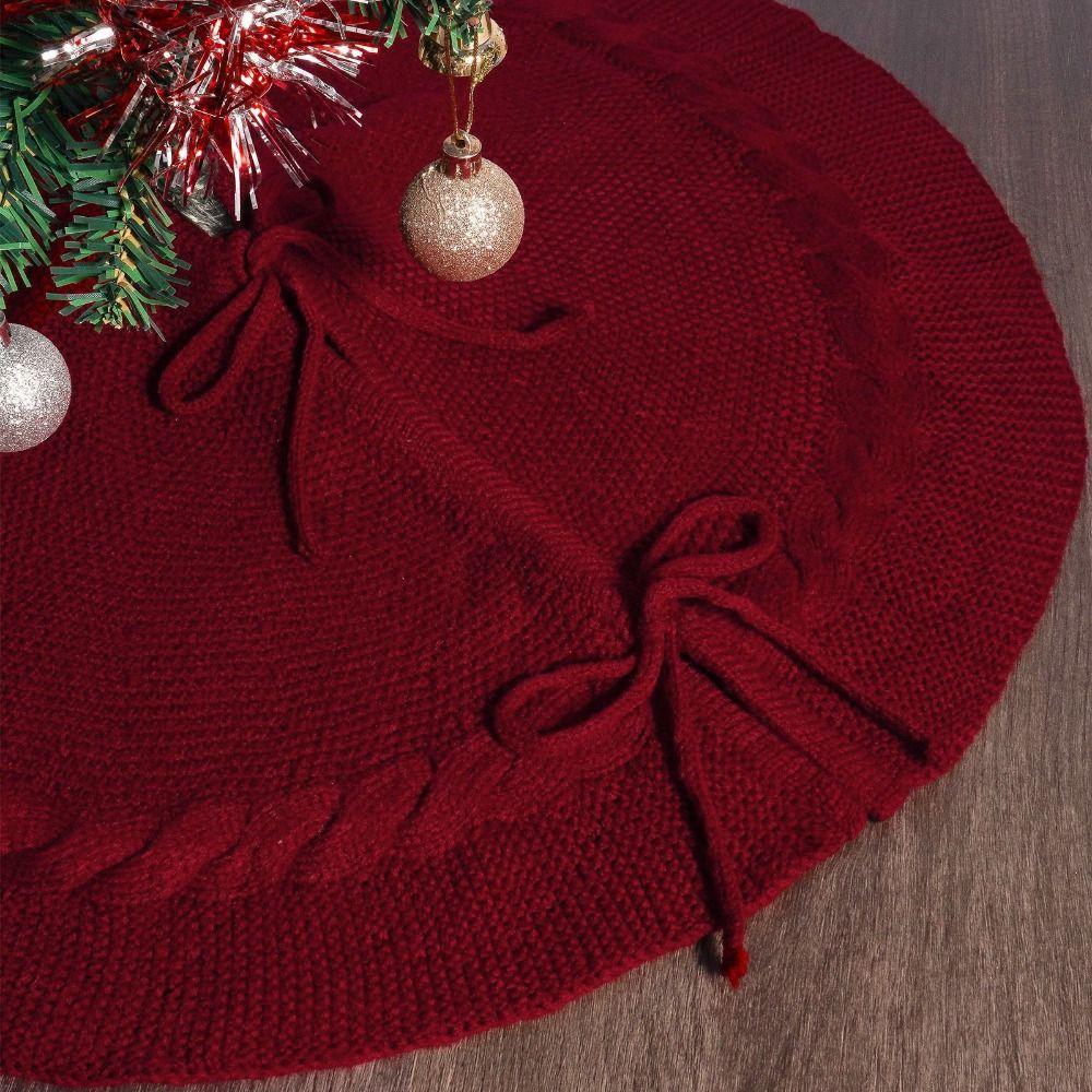 White/Red Knitted Christmas Tree Skirt Polyester Xmas Tree Foot Cover  Wedding