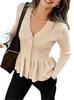 2026 European & American Women's V-neck Button Knit Cardigan - Solid Color, Fashionable Long-sleeve Sweater for Autumn/Winter.