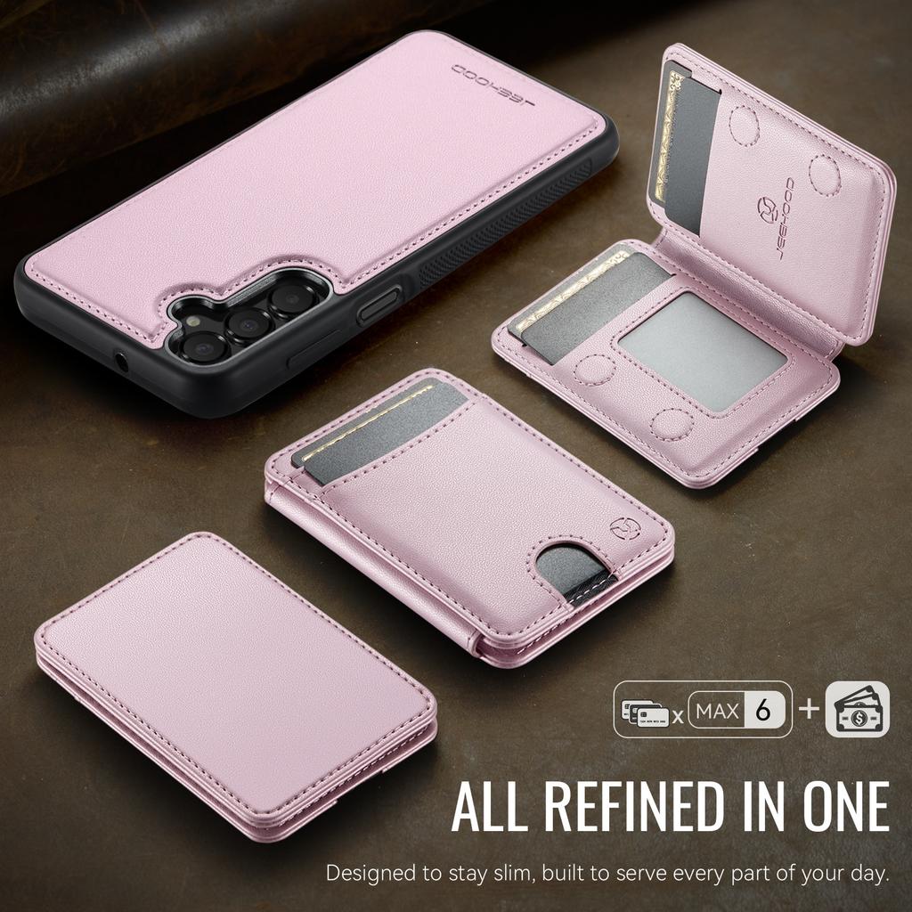 For Samsung Galaxy A25 5G (Global) (161mm) Magnetic Case JEEHOOD J10 Leather Back Phone Cover with Detachable Card Holder Kickstand