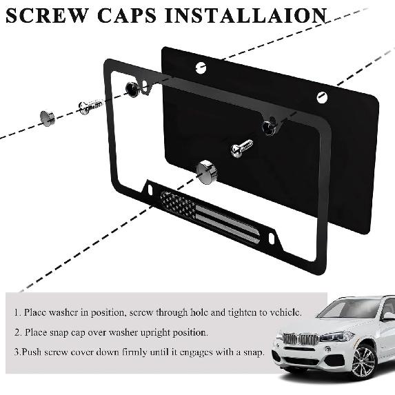 2 PCS Flag License Plate Frame, N Flag Patriotic Stainless Steel Auto Plate Cover, Vintage US Rust-Proof Vehicle License Plate Holder, Universal Car