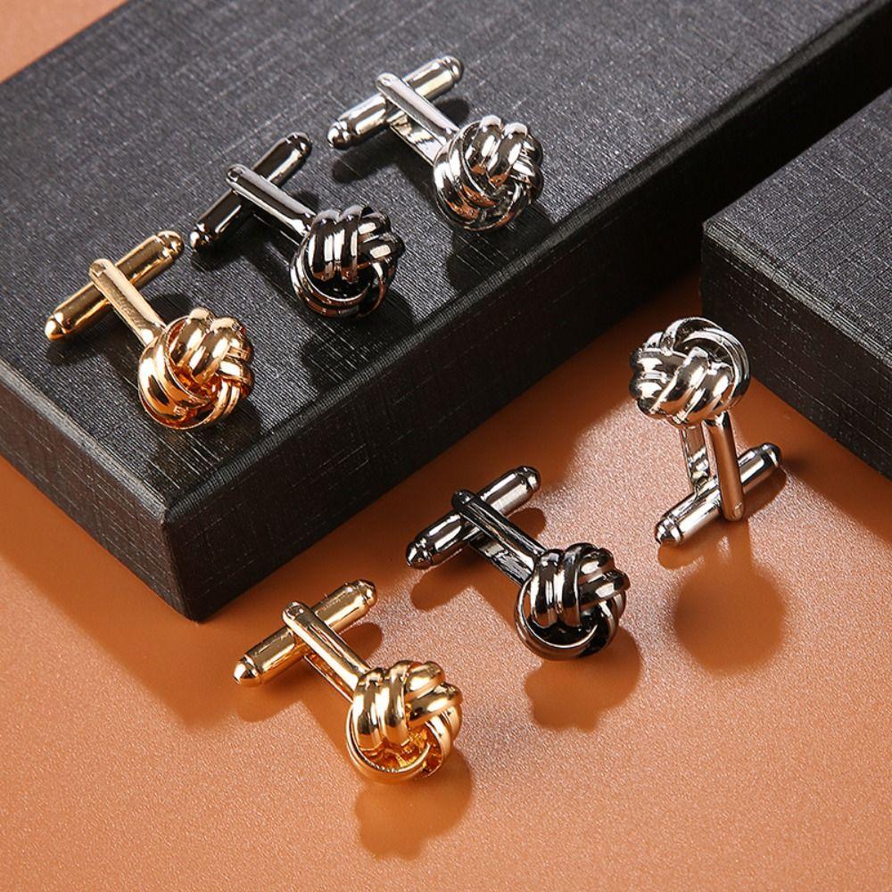 Alloy Alloy Cufflinks Gold Silver Black Shirt Suit Cuff Links Elegant Style Knot  Men
