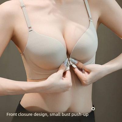 Women's Small Breast Gathers Simple No Steel Ring To Prevent Droop Beautiful Back Front Button No Trace Underwear