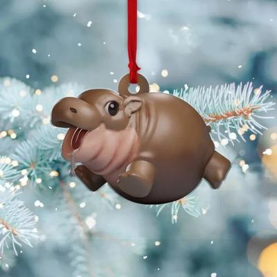 Cartoon Moo Deng Weihnachten Nilpferd Harzfigur Zwerg Kawaii Weihnachtsbaum Anhänger Heimdekoration Moo Deng Spielzeug