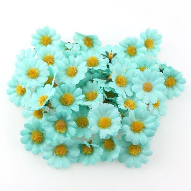 100pcs Mini Dasiy Artificial Flowers Head Wedding Decoration for Home Decor DIY Wreath Gift Box Scrapbooking Craft Fake Flower