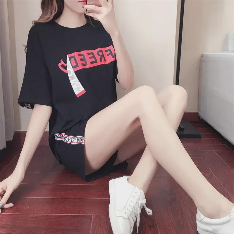 

Женский повседневный комплект из двух предметов свободного кроя 2024 года: Топ с короткими рукавами и шорты большого размера XL чёрный