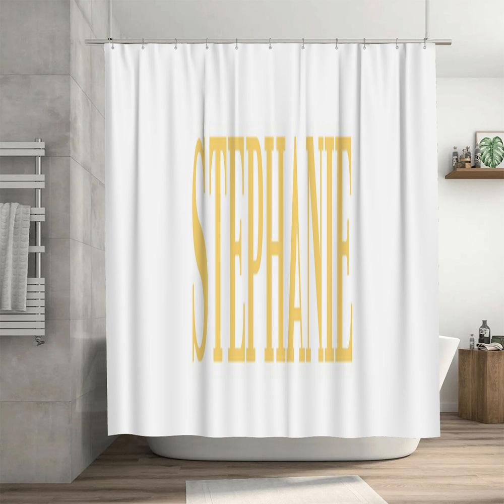 Gold Bold Name Shower Curtain Wedding Gift For Bride Decor With Your Name In Bathroom (White) 24 X 72 In