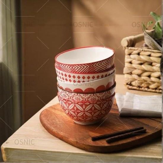 OSNIC Japanese-style blue tea bowl set 5 Nordic design ceramic diameter 11cm microwave dishwasher safe rice salad bowl.